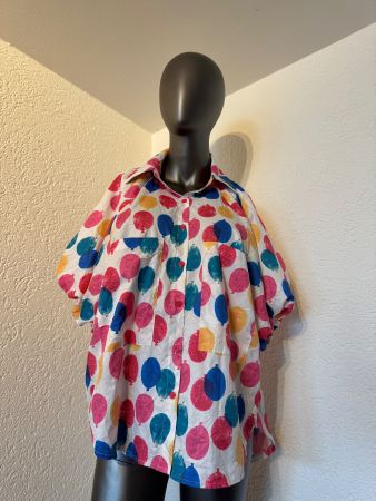 Vintage Bunte Damen Kurzarmbluse Ballon-Muster Gr M Top Zus