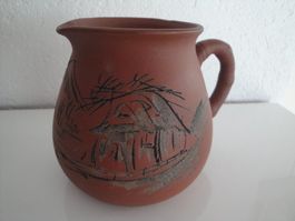 Pot en terre cuite H 10 cm, décor asiatique, selon photos