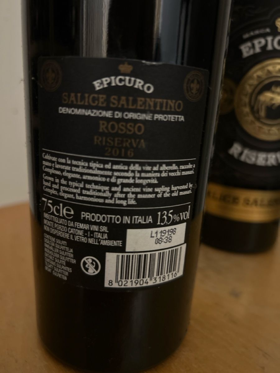 Vins: Epicuro Riserva Salice Salentino 2016 – Neuf (Voir description) à zürich par Julia05 2