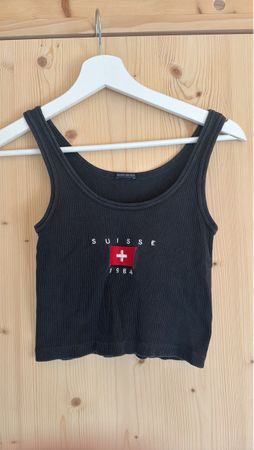 Damen Top SUISSE 1984 Grösse S Rippstrick dunkelgrau