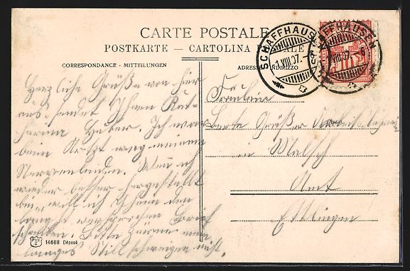 Cartoline postali: AK Schaffhausen, Gesamtansicht, 1907 – Usato da Berlin venduto da bartko-reher 1