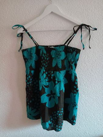 top neuf la redoute 36/38 brun et turquoise motif fleurs