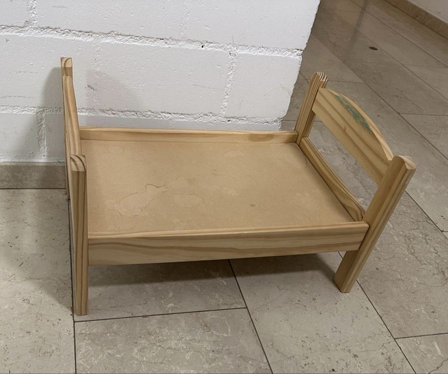 WESIEVYA Puppenbett Aus Holz - Miniaturmöbel 23cm Für Puppenhaus & Spielzimmer