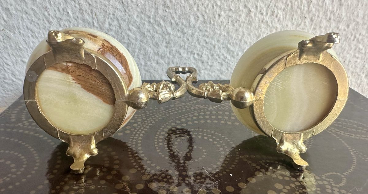 Komplettküchen: Wunderschöne  kl.Schalen 2St.Onyx,Gestell aus Messing antik – Gebraucht aus Zürich von c_d_r 4