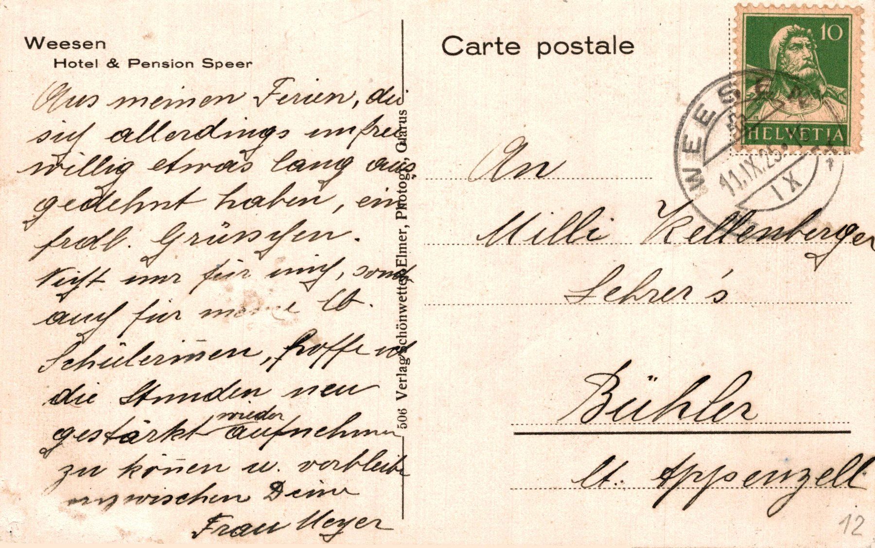 Cartoline postali: Weesen. Hotel Pension Speer – Usato da Bronschhofen venduto da Astore 1