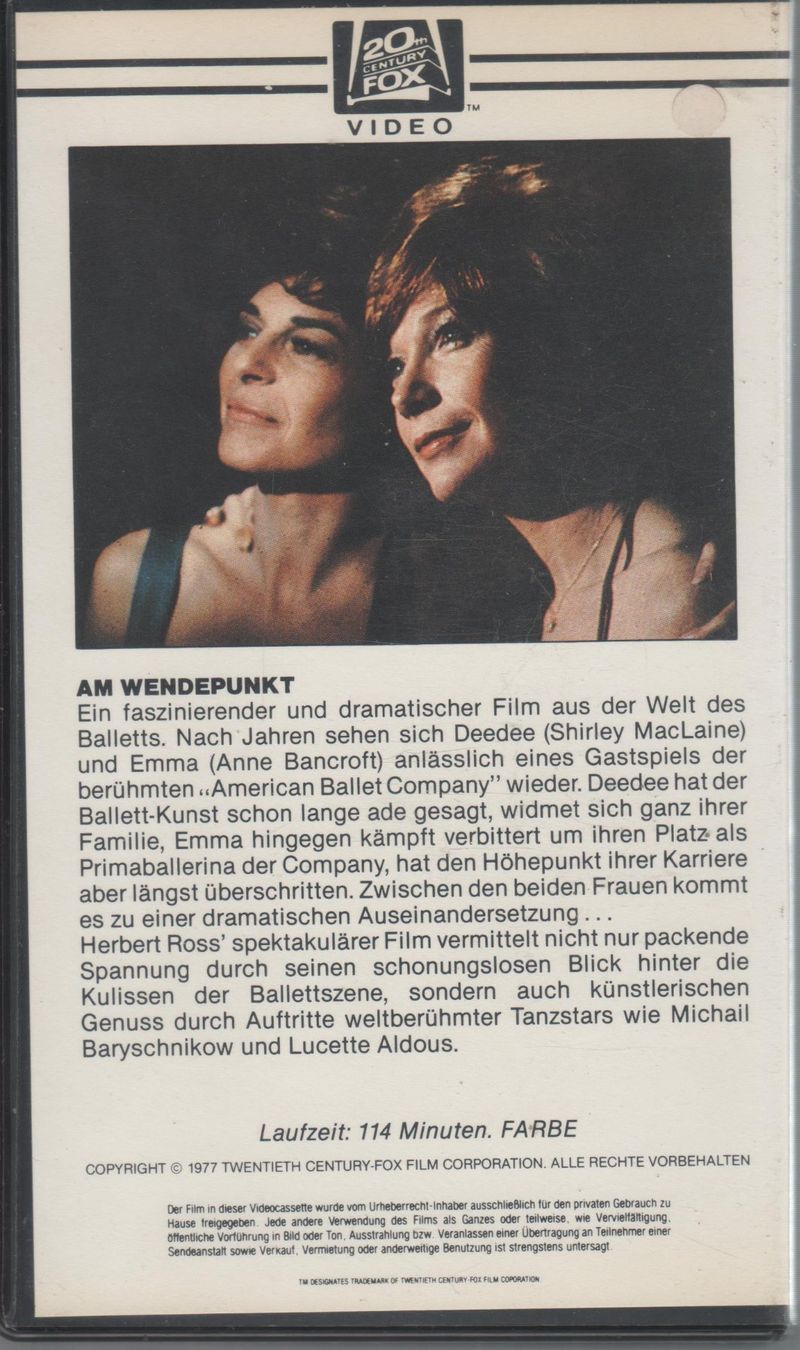 Tutti i VHS: Am Wendepunkt 20th Century FOX VHS 108953 – Usato da Remetschwil venduto da Privatflohmi 1