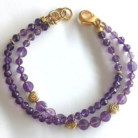 Amethyst  Armband  Bracelet  lila Unikat 2 Reihen vergoldet