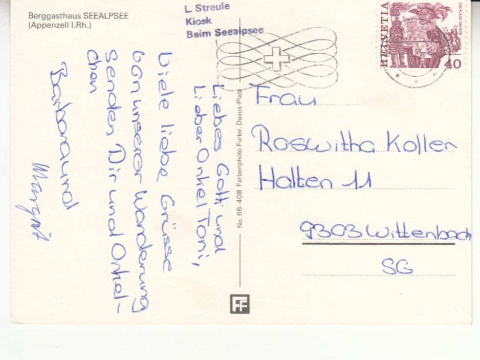 Cartoline postali: Seealpsee 1983 – Usato da Bürglen TG venduto da StampGraf 1