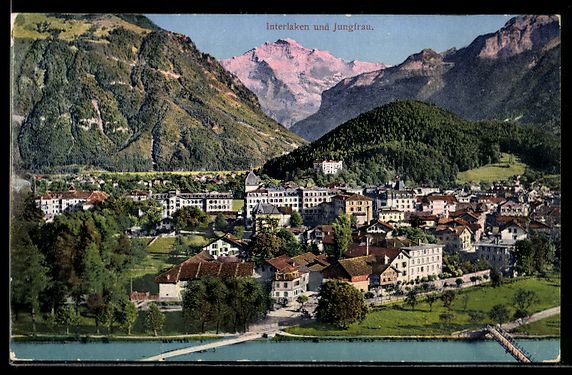 Cartoline postali: AK Interlaken, Panorama mit Jungfrau – Usato da Berlin venduto da bartko-reher