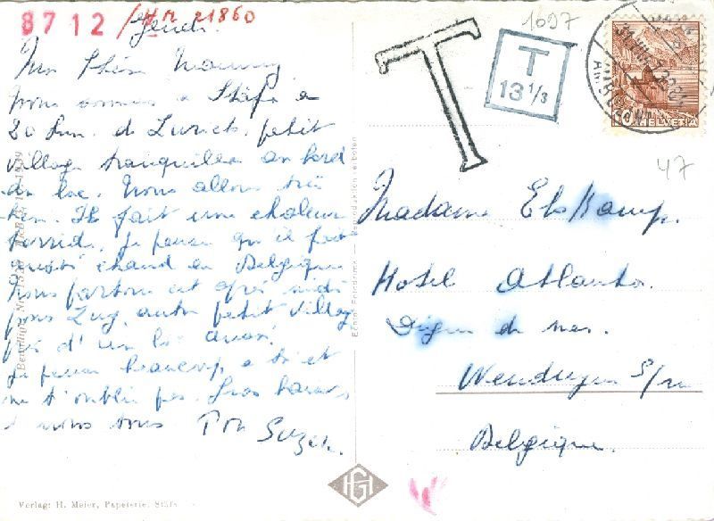 Cartoline postali: Stäfa + 1947 Strafporto Ambulant – Usato da Emmenbrücke venduto da teestube 1