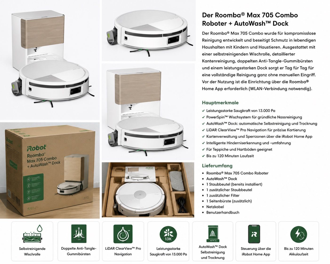 Irobot Aspirapolveri & Accessori: Der Roomba® Max 705 Combo Roboter + AutoWash™ Dock – Nuovo e nell'imballaggio originale da Frick venduto da kir_qc2n 1