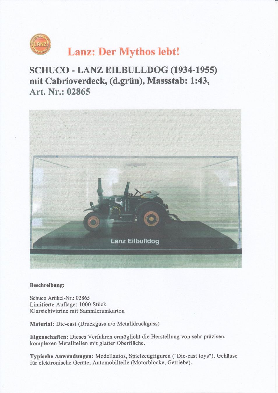 Schuco Kit di modellismo & Modellini statici: Lanz: Der Mythos lebt! – Nuovo (secondo la descrizione) da Nendeln venduto da hgh_672q 1