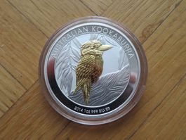 Kookaburra Münze 2014 / 1 Unze Silber gilded
