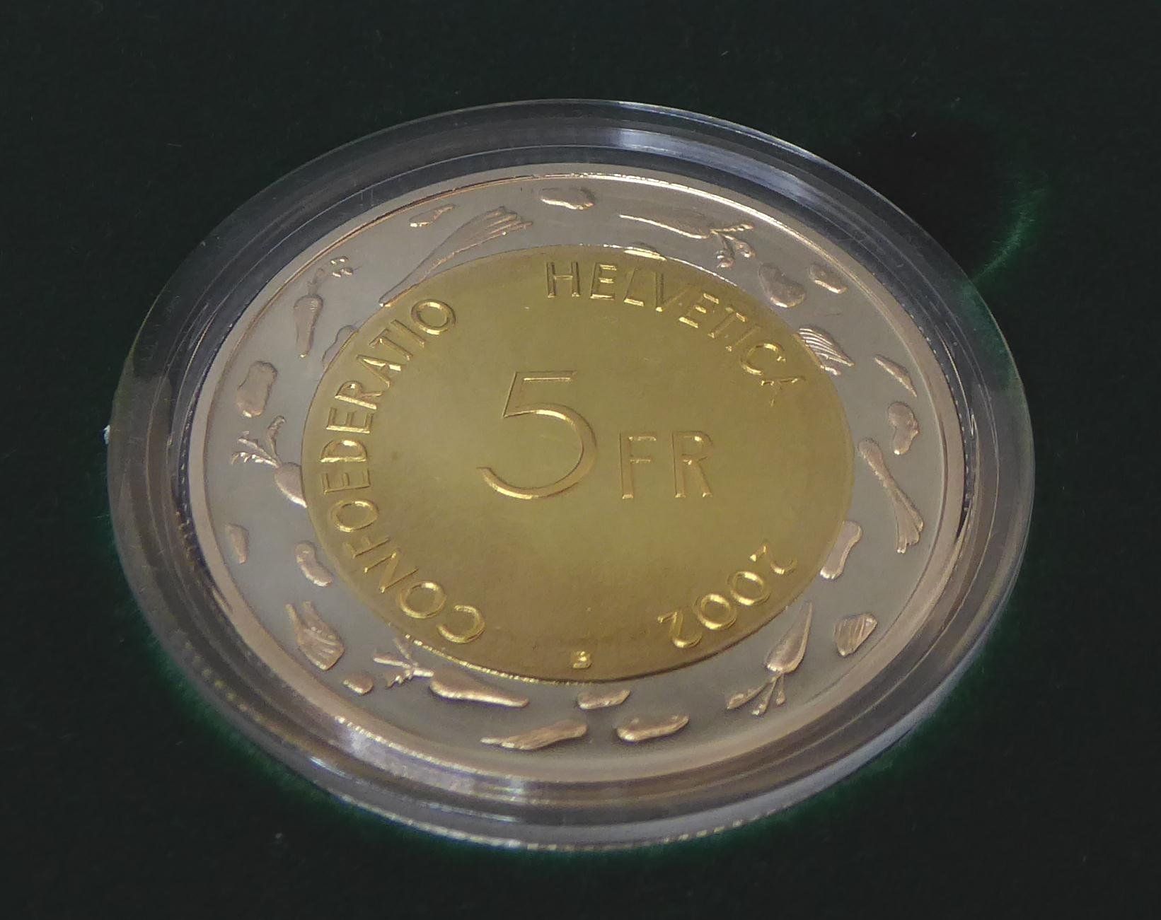 Tutti le monete: 5 Fr Gedenkmünze 2002 "Escalade" PP – Nuovo e nell'imballaggio originale da Muri AG venduto da silvermouse007 2
