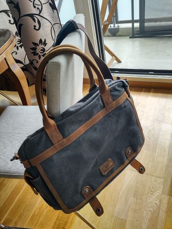 Robuste Laptoptasche/Umhängetasche, Dunkelgrau mit Leder