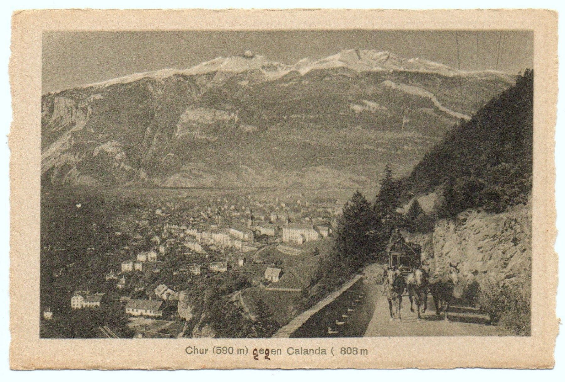 Ansichtskarten: CHUR gegen Calanda - Postkutsche – Gebraucht aus Jona von philajona