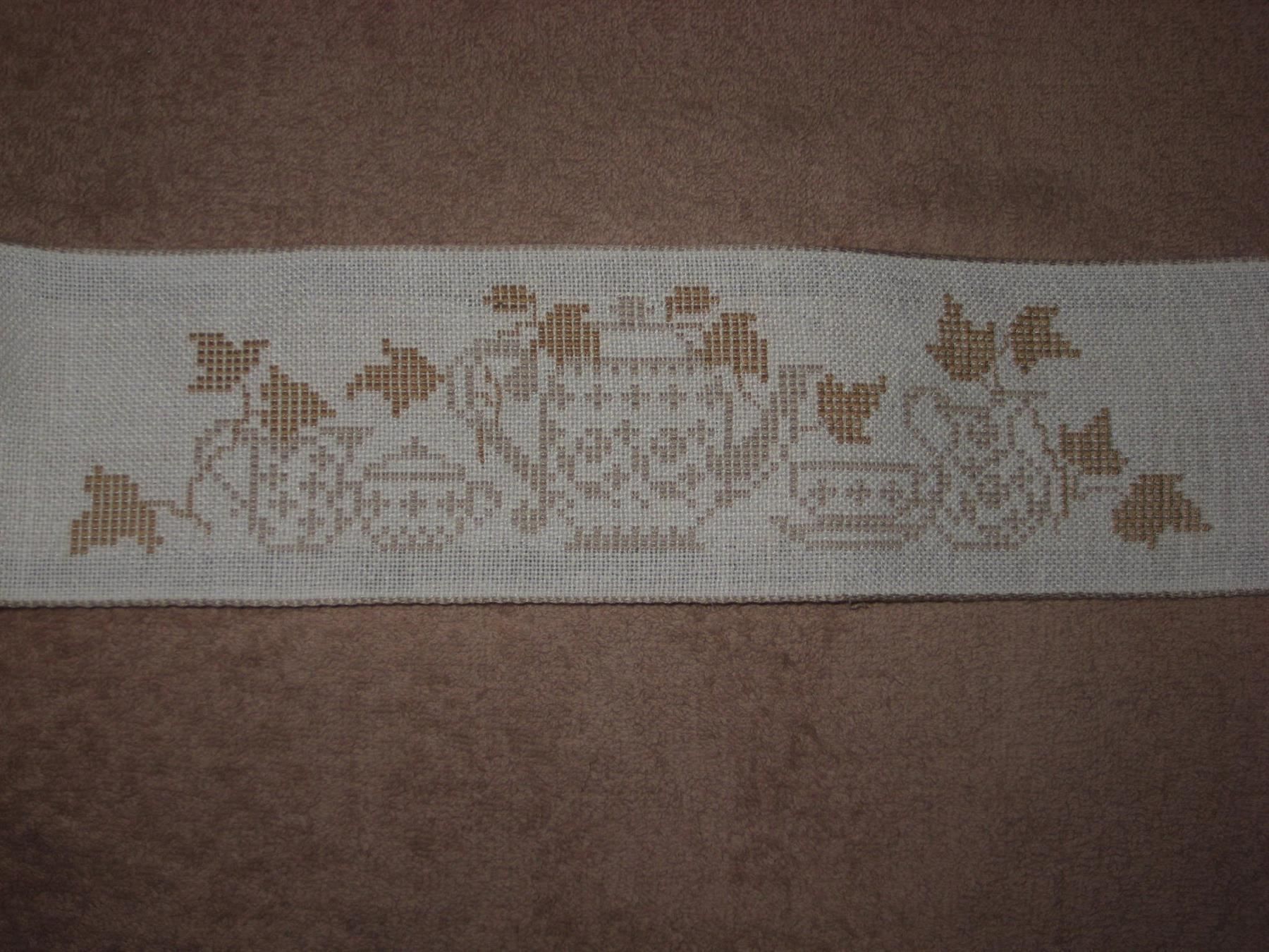 Dekobänder: Band Leinengem. ecru mit Küchenmotiven 7,5cm breit – Neu (gemäss Beschreibung) aus Füllinsdorf von Schlupp 1