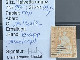 Seltene STRUBEL-MARKE Znr. 25F.b, Signiert + Befund Hermann