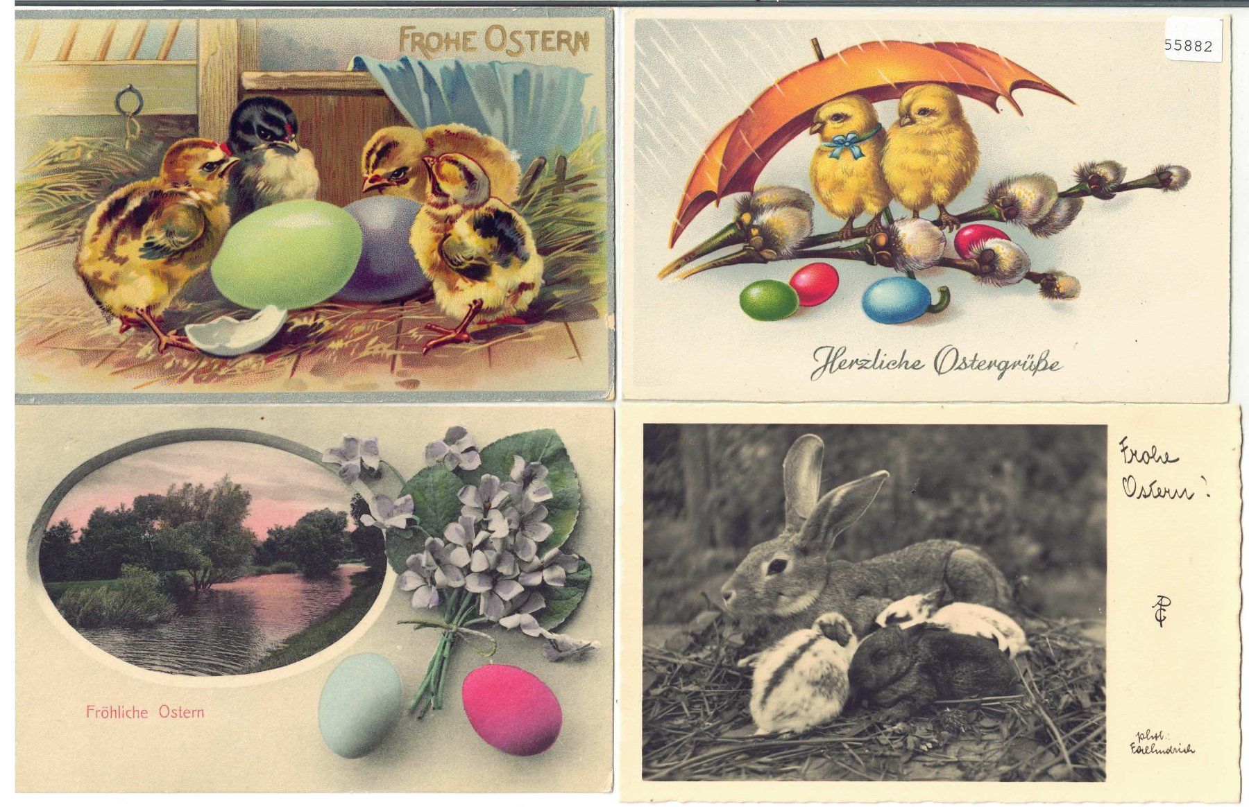 Ansichtskarten: 4 AK - Frohe Ostern - Joyeuses Paques – Gebraucht aus Ettingen von Kartenplanet