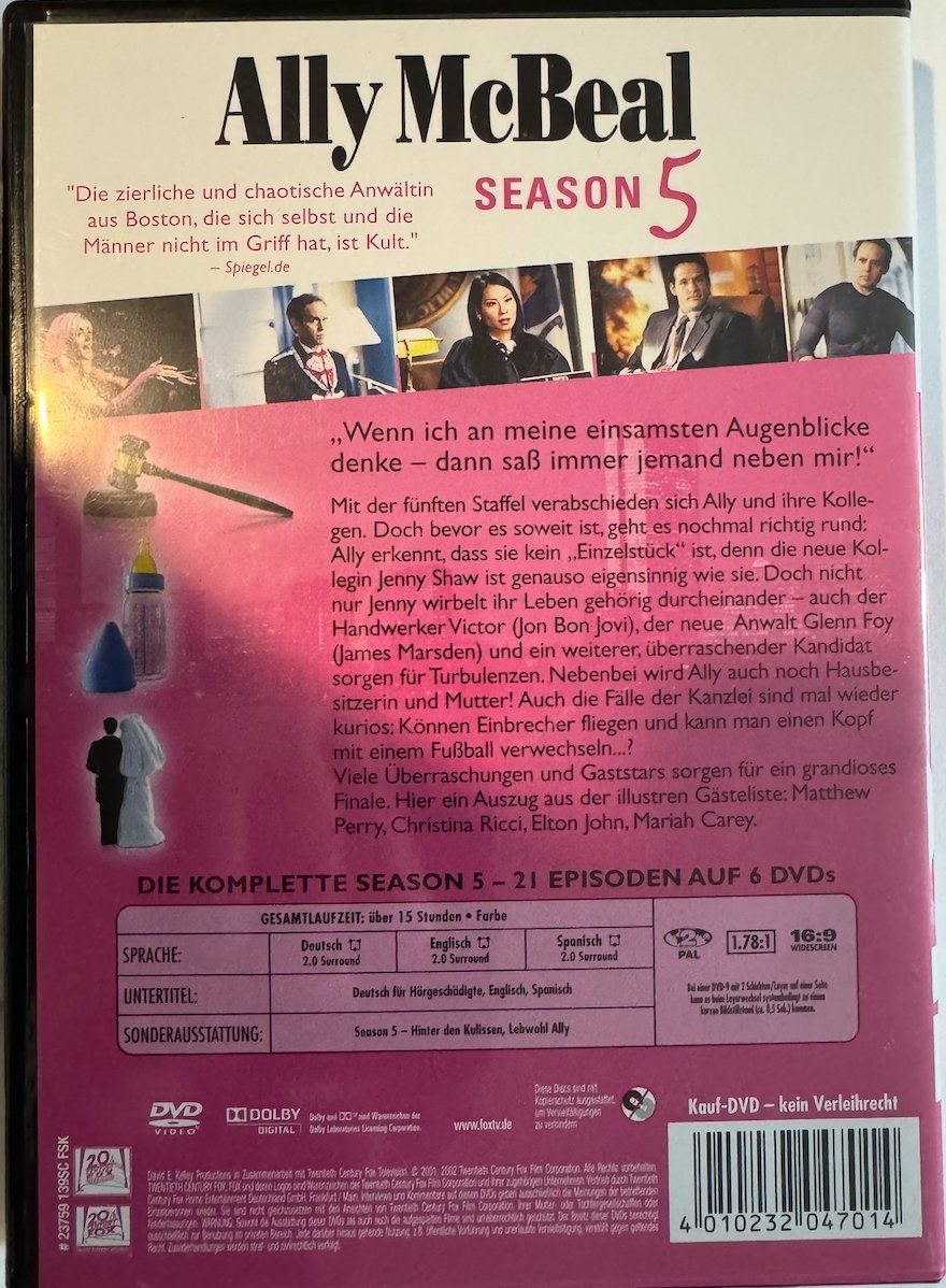 Tous les DVDs: 6 DVDs  ALLY McBEAL - SEASON 5 – D'occasion à Wisen par gigisna 7