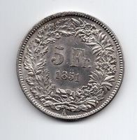 Top Helvetia 5 francs 1851