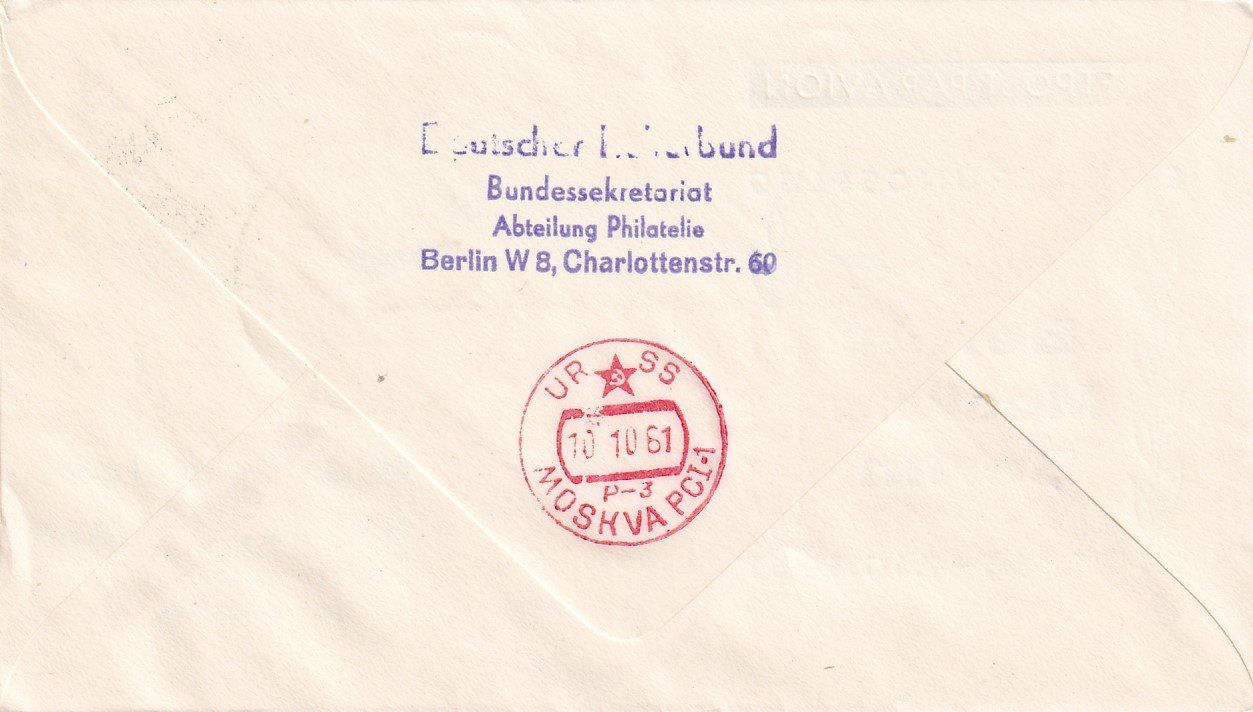 Tutti i francobolli: Erinnerungsflug Lufthansa Berlin - Moskau 1961 – Usato da Baar venduto da Asmara111 1