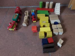 Set train en bois, Holzbausteine-Set, Zug, Holzspielzeug,