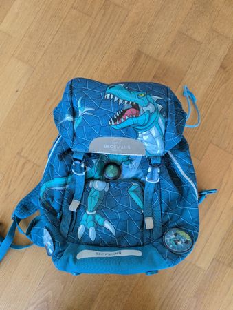 Schulranzen Beckmann blau Dinosaurier Motiv gebraucht