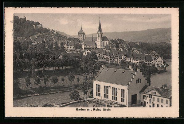 Cartoline postali: Baden, Ortsansicht mit Ruine Stein von o – Usato da Berlin venduto da bartko-reher