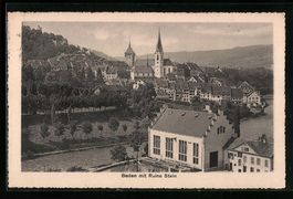 Baden, Ortsansicht mit Ruine Stein von o