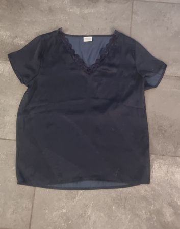 Elegante, Dunkelblaue Bluse mit Spitze - Grösse 34