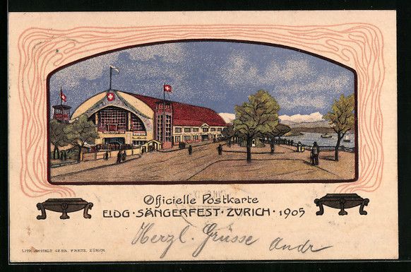 Ansichtskarten: Zürich, Eidg. Sängerfest 1905, Festhal – Gebraucht aus Berlin von bartko-reher