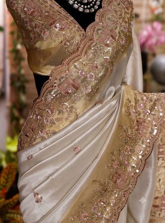 Gold saree with embroidery NEW