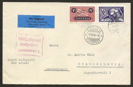 Flugpost Schweiz 1926 Zürich Hannover Braunschweig Luftpost
