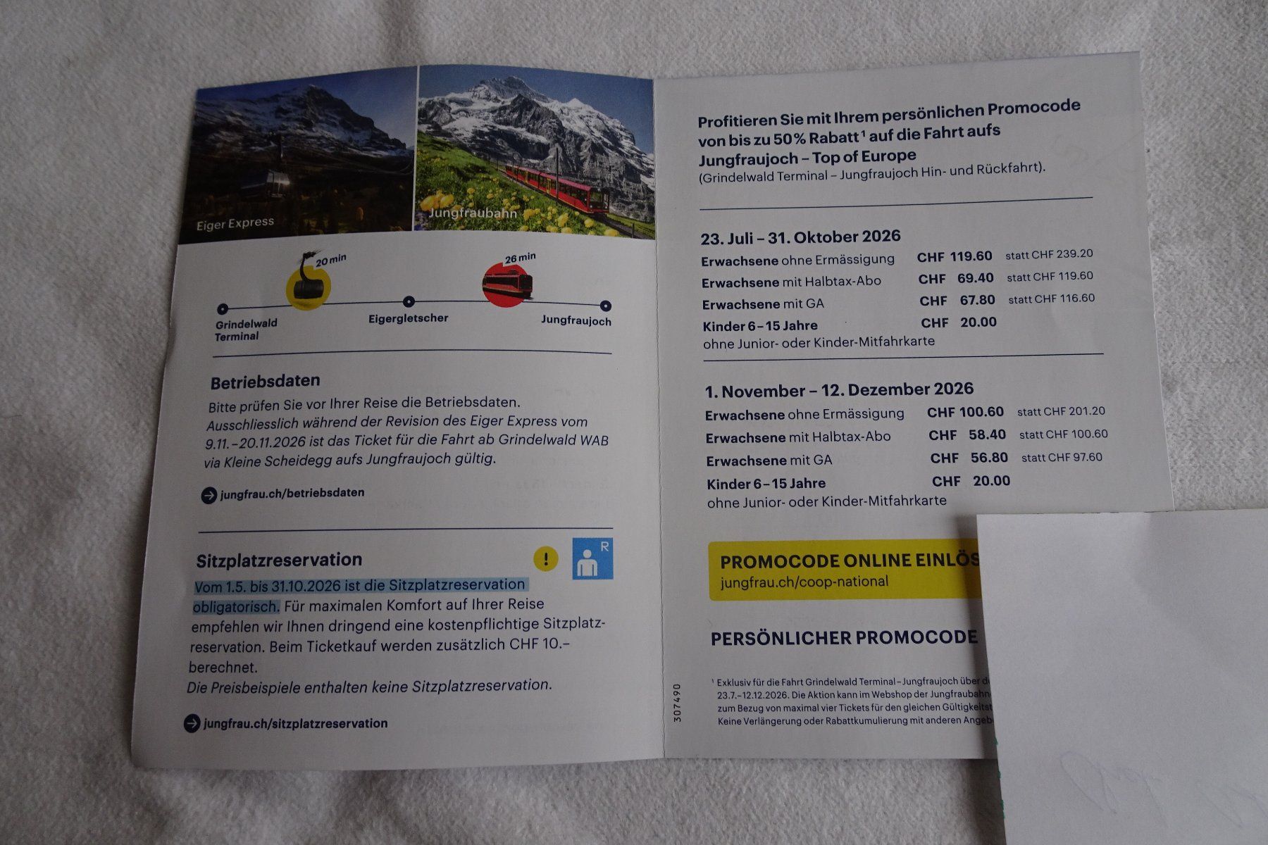 Bons: Gutschein Jungfraujoch - 50 % auf Fahrt mit pers. Code – Neuf (Voir description) à Strengelbach par schmetterling20 1