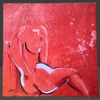 🔴 Moderner Akt Gemälde rot 70x70 Kunst Unikat ✨
