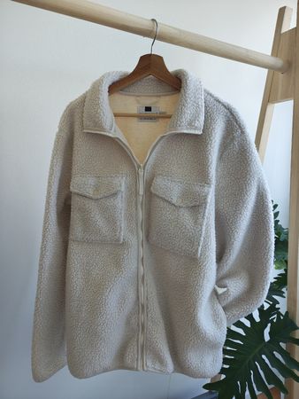 TOPMAN Teddyjacke Beige / Creme – Sherpa Fleece – Grösse L