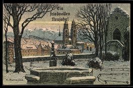 Steindruck-AK Zürich, Lindenhof mit Grossmünster