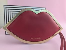 Lulu Guinness Red Leather Lips Clutch Purse Bag