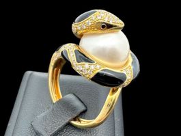 Schlangen Ring Perle Ø12mm Diamanten 1.3c 18k Gr 54.5 *S2057