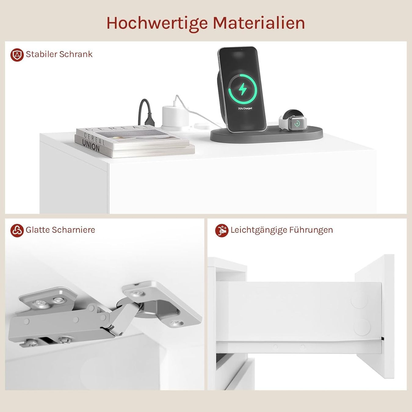 Nachttische: Nachttisch 2er-Set mit Steckdose und LED-Licht Weiss – Neu und originalverpackt aus Schaffhausen von Gipfelgut 6