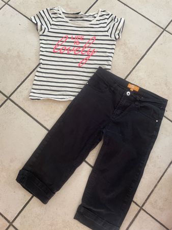 Sommer Set Gr. 134: Shirt gestreift & Jeans Capri Hose