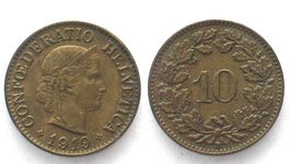 CH 10 Rappen 1919 Messing vz