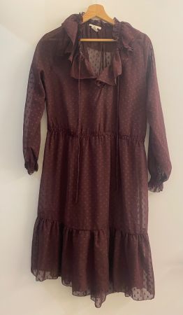 H&M Kleid gepunktet mit Rüschen dunkelrot Gr. 44