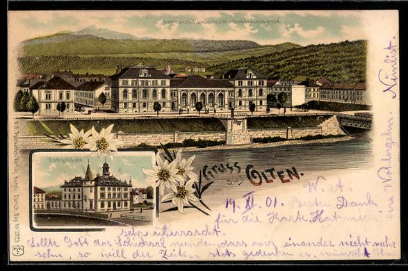 Ansichtskarten: Litho Olten, Postgebäude, Amtshaus, Con – Gebraucht aus Berlin von bartko-reher