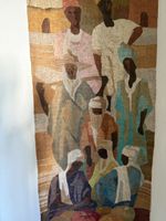 Grosses textiles Wandbild, Beduinen, signiert, datiert