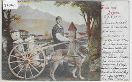 Gruss aus Luzern - Milchmann mit Hund - Litho
