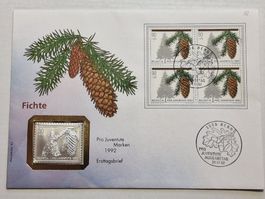 10.2 gramm, Fichte Pro-Juventute Marke 1992 silber  999.9