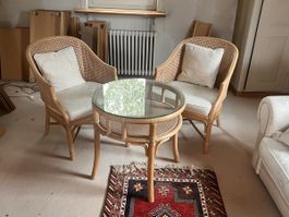 Rattan-Sessel-Set mit Glastisch (200)