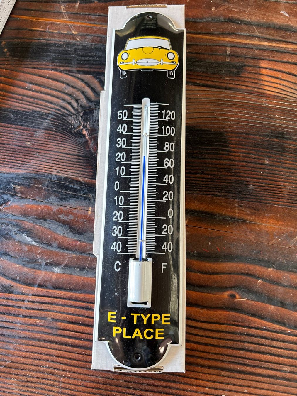 Jaguar Schilder: Emaille Thermometer JAGUAR E-TYPE 6,5 x 30 cm – Gebraucht aus Sugiez von brockicenter
